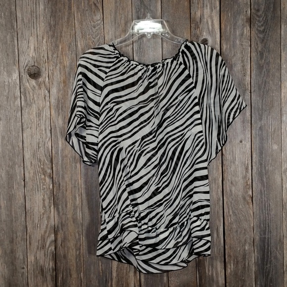AB Studio Blouse Top Black Ivory Zebra Print XS S - Picture 4 of 5